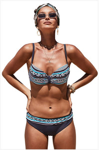 Summer Seaside Vacation One Piece Sexy Bikini Print Suspender Swimsuit
