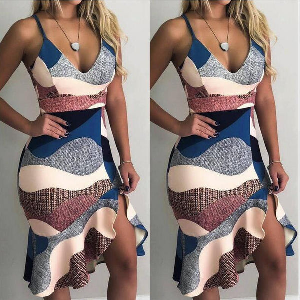 Low Bodied Halter V-neck Ruffle Buttock Dress