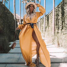 Load image into Gallery viewer, New Fashion Loose Pure Color Long Sleeve Lace Up Long Cardigan Jacket
