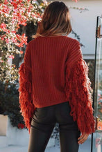 Load image into Gallery viewer, Solid Color Round Neck Long Sleeve Tassel Sweater