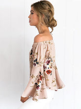 Load image into Gallery viewer, Pretty Floral Off Shoulder Trumpet Sleeve Bohemia Blouse Shirt Tops