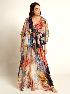 New Chiffon Big Flower Printed Loose Cover up
