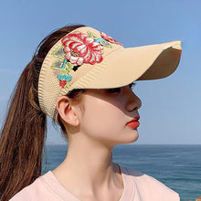 Load image into Gallery viewer, Sunshade Hat Women&#39;s Spring and Summer National Embroidered Sunscreen Baseball Cap Outdoor Empty Top Sun Hat