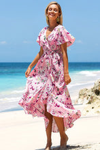 Load image into Gallery viewer, New Summer V-neck Ruffle Lace Up Bohemian Dress