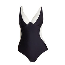 Load image into Gallery viewer, Retro Black and White Color Matching Holiday One-piece Swimsuit