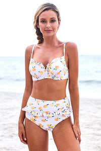 Women Beach Holiday Printing Bikini High Waist Split Swimsuit