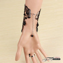 Load image into Gallery viewer, New Pearl Dress Accessories Black Lace Bracelet with Ring One Chain Bracelet