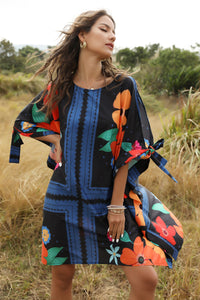 Fashion Fluffy Loose Dress Round Neck Bat Sleeve Women's Dress