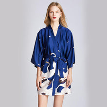 Load image into Gallery viewer, Ice silk pajamas women&#39;s summer silk nightgown bathrobe morning gowns large printed household clothes women&#39;s summer thin