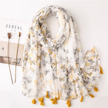 Load image into Gallery viewer, Women&#39;s cotton and linen feel flower scarf spring, summer and autumn shade shawl soft temperament