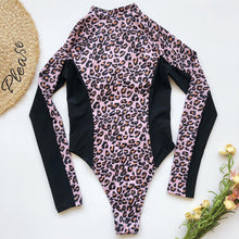 Load image into Gallery viewer, Coupled Surf Suit Leopard Long-sleeved Swimsuit Zippered Bikini