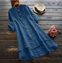 Load image into Gallery viewer, Summer Women&#39;s Solid Button Cotton Linen Long Sleeve Long Shirt Dress