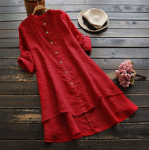 Load image into Gallery viewer, Summer Women&#39;s Solid Button Cotton Linen Long Sleeve Long Shirt Dress