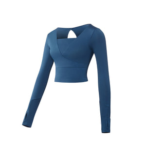 Cushion upgrade European and American women's sports yoga suit dress fast dry clothes gym long sleeve t shirt