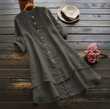 Load image into Gallery viewer, Summer Women&#39;s Solid Button Cotton Linen Long Sleeve Long Shirt Dress