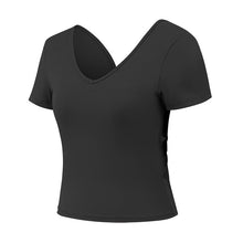 Load image into Gallery viewer, Yoga clothes with chest pads, sports T-shirts, women&#39;s cross-backs, tight-fitting short sleeves and quick-drying fitness clothes