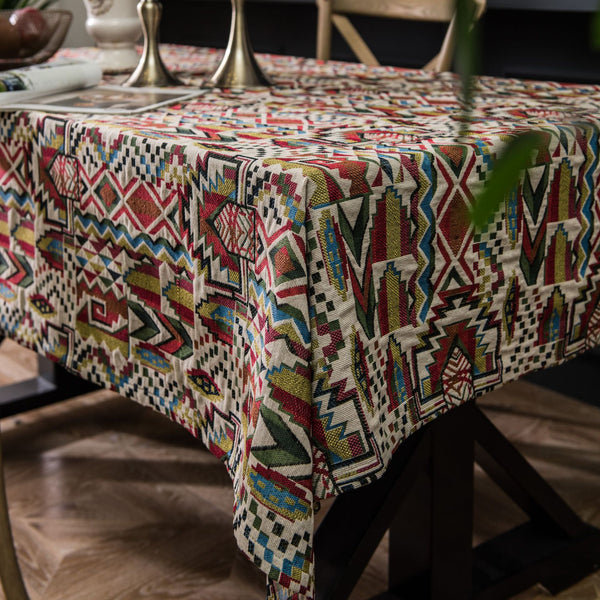 Geometry Bohemian Style Linen Double-sided Pattern Thick Tablecloth