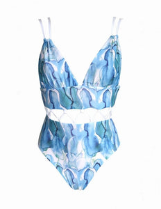 New Multicolor Printed Hollow One-piece Swimsuit