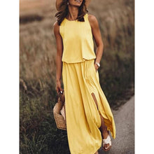Load image into Gallery viewer, Round neck sleeveless dress split solid color dress women