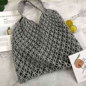 9 Colors Handmade Beach Pure Ins Women's Bag Summer Hollow Mesh Woven Bag Forest Grass Woven Bag Holiday Handmade Cotton Rope Mesh Bag Beach Bag