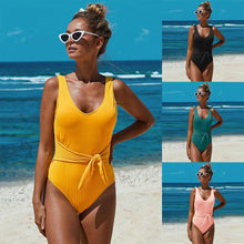 Load image into Gallery viewer, Fashionable Summer One-piece Swimsuit Solid Color Knitted Triangle Swimsuit