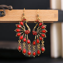 Load image into Gallery viewer, Vintage peacock ethnic style openwork earrings Personalized European and American earrings Dark green diamond-set alloy earrings