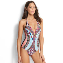 Load image into Gallery viewer, New Printed Color-blocking Geometric One-piece Swimsuit