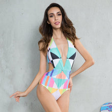 Load image into Gallery viewer, New Contrast Color Geometric Print One-piece Swimsuit