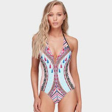 Load image into Gallery viewer, New Printed Color-blocking Geometric One-piece Swimsuit