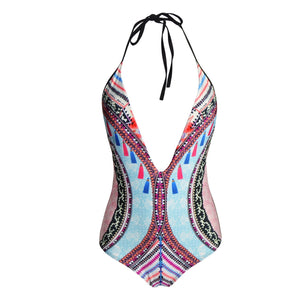 New Printed Color-blocking Geometric One-piece Swimsuit