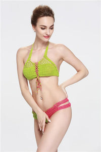 Contrasting Classic Hand Hook Wool Split Women's Bikini