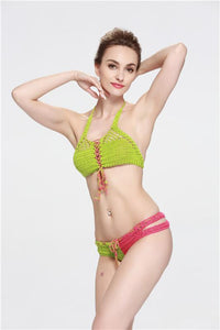 Contrasting Classic Hand Hook Wool Split Women's Bikini