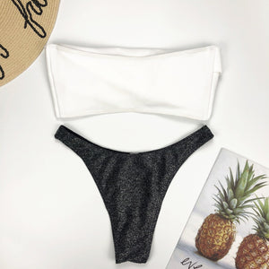 3 Colors Split Swimsuit Flashing Irregular Bikini Sexy Stitching