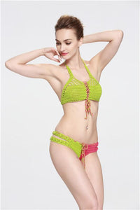 Contrasting Classic Hand Hook Wool Split Women's Bikini