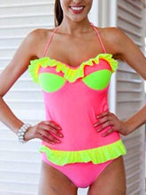 Load image into Gallery viewer, Sexy Lace-up Belly Halter Ruffled One-piece Bikini Swimsuit