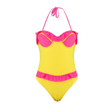 Load image into Gallery viewer, Sexy Lace-up Belly Halter Ruffled One-piece Bikini Swimsuit