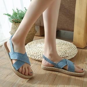 Beach Open Toe Linen Flat Sandals