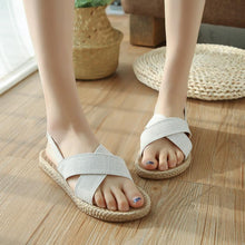 Load image into Gallery viewer, Beach Open Toe Linen Flat Sandals