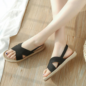 Beach Open Toe Linen Flat Sandals