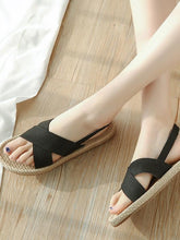 Load image into Gallery viewer, Beach Open Toe Linen Flat Sandals