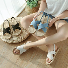 Load image into Gallery viewer, Beach Open Toe Linen Flat Sandals