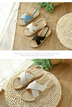 Load image into Gallery viewer, Beach Open Toe Linen Flat Sandals