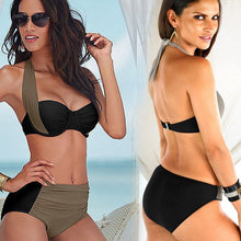 Load image into Gallery viewer, Colorblock Cross High Waist Triangle Split Bikini