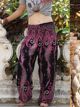 Load image into Gallery viewer, Peacock Feather Print Pocket Yoga Pants Casual High Waist Bloomers