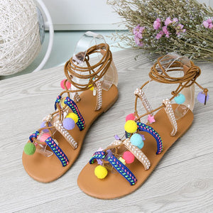 Bohemian Flat Bottom Non-slip Versatile Sandals with Large Size Retro Sandals