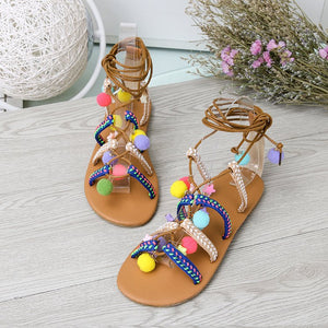 Bohemian Flat Bottom Non-slip Versatile Sandals with Large Size Retro Sandals