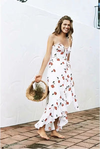 Vacation Style Hanging Neck Low-cut Dress Floral Long Dress
