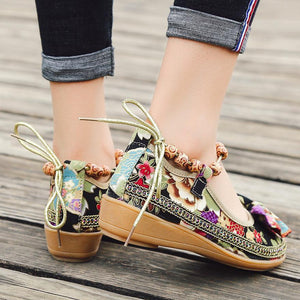 Beaded Ethnic Style Retro Bandage Embroidered Cloth Shoes