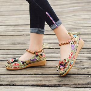 Beaded Ethnic Style Retro Bandage Embroidered Cloth Shoes