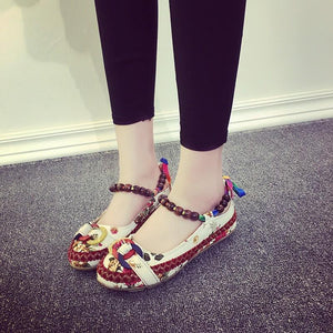 Beaded Ethnic Style Retro Bandage Embroidered Cloth Shoes